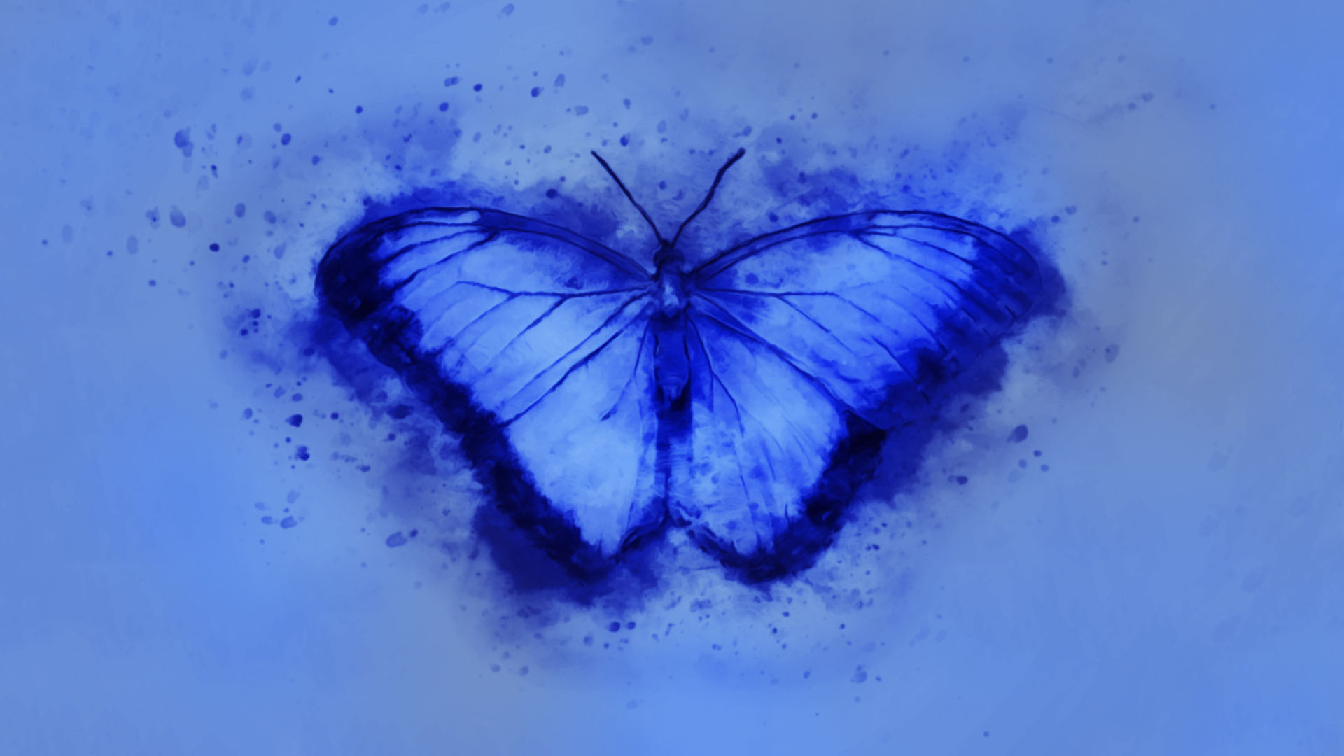 Blå fjäril mot blå bakgrund. 