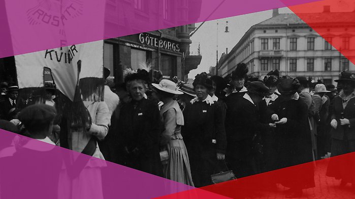 Frigga Carlberg i demonstrationståg för kvinnorösträtten i Göteborg 1918